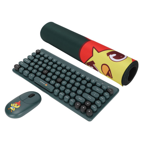 Sanpyl 86 Keys Wireless Keyboard Mouse Combo, Mixed Color Punk Keycap Mute Buttons Wireless Multimedia Key Keyboard Optical 1200DPI Mouse Set with Large Mouse Pad(Green)