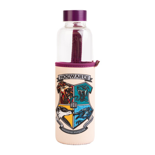 Grupo Erik Official Harry Potter Glass Water Bottle - 500 ml, Glass Bottle, Hot and Cold Water Bottle, Water Bottle 500 ml, Harry Potter Water Bottle, Harry Potter Merchandise, Harry Potter Gifts