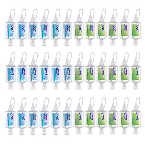 Purell Advanced Hand Sanitizer Variety Pack, Naturals and Refreshing Gel, 1 fl oz Travel Size Flip Cap Bottle with JELLY WRAP Carrier (Pack of 36) - 3900-36-CMRFRAG