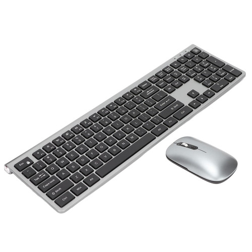 2.4G Wireless Keyboard and Mouse Combo, Plastic Full Size Wireless Keyboard Mouse Combo Plug and Play Simple Operation Ergonomic Computer Keyboard Computer Keyboard Mouse Set for(metallic grey)
