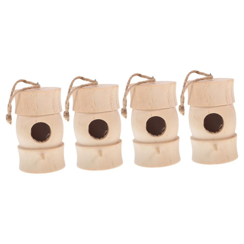 Mipcase 4pcs Hummingbird House Birds Nest Patio Rattan Bird Nest Bird Hanging Perch Twig Bird Nest Bird Nesting Cage Bird Feeder Bowl Fairy Garden Bird House Wooden Decor Pine Wood Natural