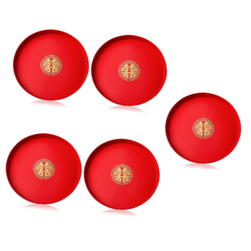 ULTECHNOVO 5pcs Fruit Plate Red Tray Chinese New Year Snack Tray Wedding Dessert Plate Plastic Serving Trays New Year Candy Tray Decorative Tray Plastic Serving Platter Abs Round Dowry Suit