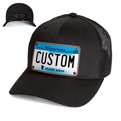 Custom Minnesota License Plate Snapback Trucker Hat Printed on Leather Patch. Minnesota