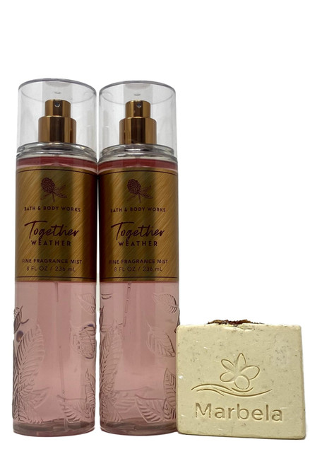 Bath & Body Works Together Weather Fine Fragrance Mist 2 pack - with a Creamy Rose Bar Soap - Full Size