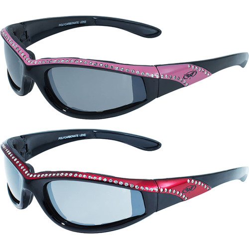 2 Pairs of Global Vision Eyewear Marilyn 11 Women's Bling Black Motorcycle Sunglasses Pink + Red Frames Flash Mirror Lenses 2 Pairs of Global Vision Eyewear Marilyn 11 Women's Bling Black Motorcycle Sunglasses Pink + Red Frames Flash Mirror Lenses