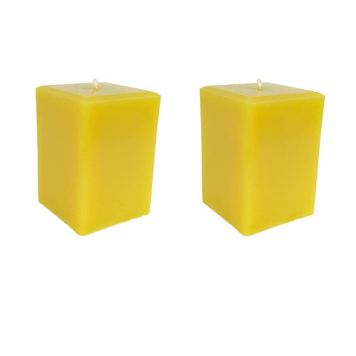 Candlestock Handmade Beeswax Square Dripless Unscented Pillar Candle - Set of 2 or 3 (Set of 2, 3x4)