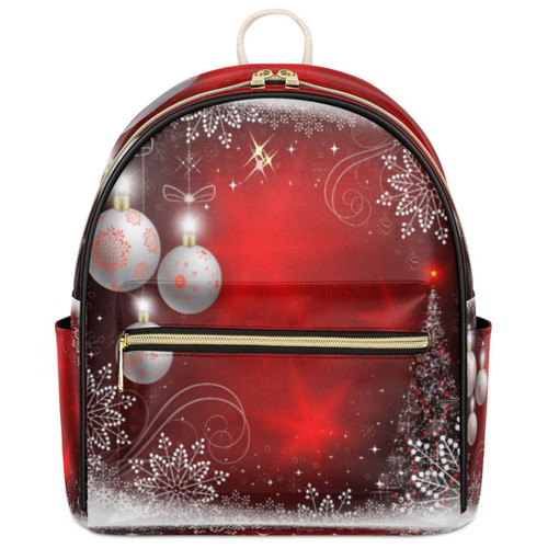 DOHOATU Christmas Balls Mini Backpack Purse for Women Teen Girls, Snowflake Pattern Leather Small Backpack Lightweight Casual Travel Daypacks Shoulder Bag for Fashion
