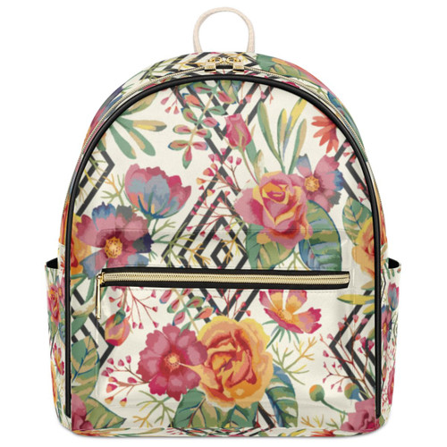 DOHOATU Floral Pattern Mini Backpack Purse for Women Teen Girls, Spring Floral Leather Small Backpack Lightweight Casual Travel Daypacks Shoulder Bag for Fashion