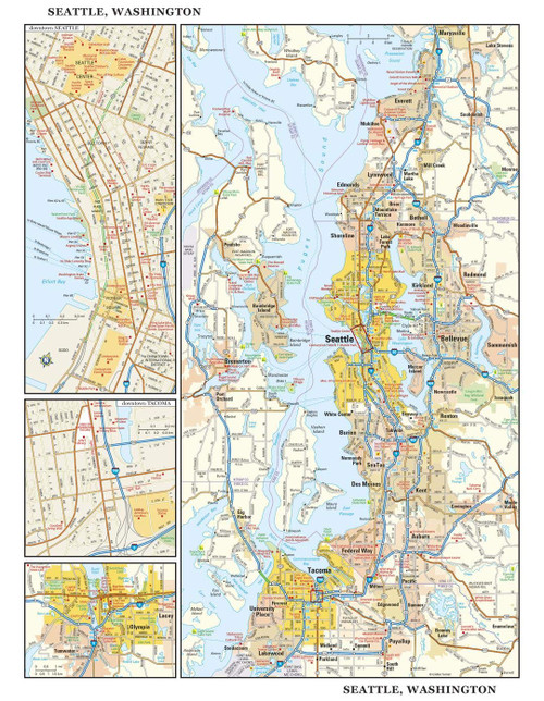 Seattle, Washington Wall Map, large - 22.75" x 29" Matte Plastic Seattle, Washington Wall Map, large - 22.75" x 29" Matte Plastic