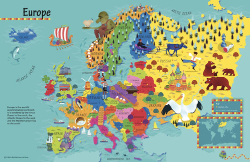 Collins Children's Europe Wall Map - 30 x 19.5 inches - Matte Plastic