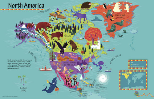 Collins Children's North America Wall Map - 30 x 19.5 inches - Matte Plastic