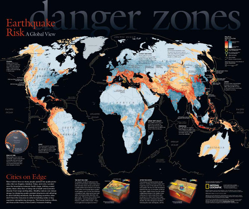 National Geographic: World Earthquake Risk Wall Map - 24 x 20.25 inches - Laminated National Geographic: World Earthquake Risk Wall Map - 24 x 20.25 inches - Laminated