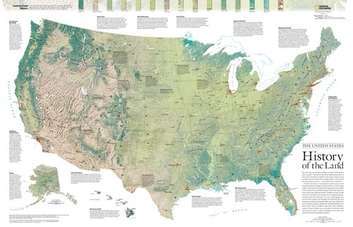 National Geographic: The United States, History of The Land Wall Map - 37.25 x 24 inches - Paper Rolled