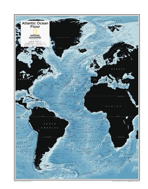 National Geographic: Atlantic Ocean Floor Wall Map - 22 x 28 inches - Art Quality Print