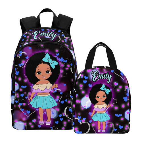 InterestPrint Customized Name School Bags Set, Custom Dreamy Stars Backpack Lunch Bag Personalized Laptop Backpack Fashion Daypack for Granddaughter Daughter Niece