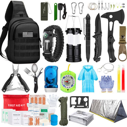 Emergency Survival Kit, 151 Pcs Survival Gear First Aid Kit, Outdoor Trauma Bag with Tactical Flashlight Knife Pliers Pen Blanket Bracelets Compass for Camping Earthquake or Adventures Emergency Survival Kit, 151 Pcs Survival Gear First Aid Kit, Outdoor Trauma Bag with Tactical Flashlight Knife Pliers Pen Blanket Bracelets Compass for Camping Earthquake or Adventures