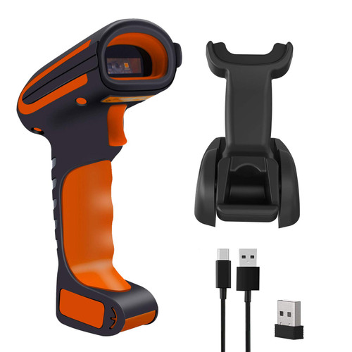 1D Industrial Bluetooth Wireless Barcode Scanner with Base 2.4Ghz&USB Wired Waterproof Industrial 1D Laser Handheld Barcode Scanner for Windows, Mac, Android, iOS, PC,