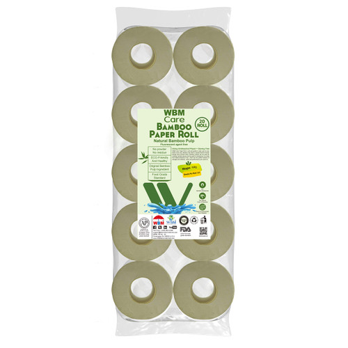 WBM Care Bamboo Toilet Paper, Strong & Flexible 3-Ply, Chemical Free for Sensitive Skin, Tree Free, All-Natural & Healthy Bath Tissue, 200 Sheets/Roll, Total 4000 Sheets | 20 Rolls