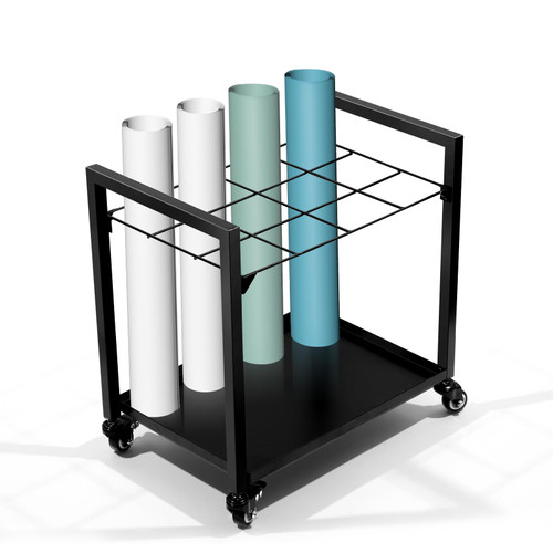 ZXMOTO Blueprint Storage Rack Blueprint Holder Metal Blueprint Storage Cart with Wheels 12 Slots Roll File Holder for Rolled Poster, Fabric, Architect Plan, Map