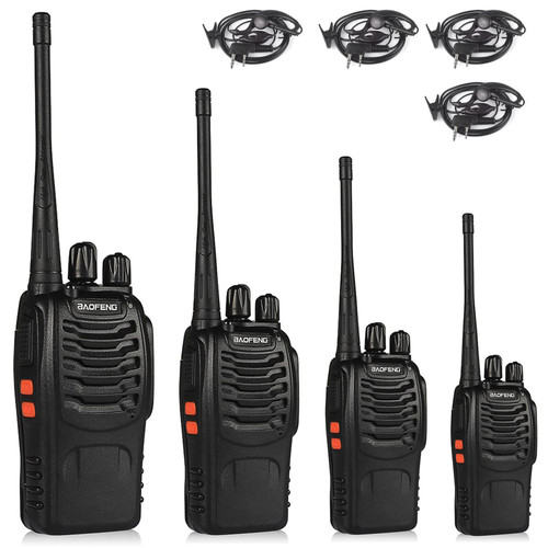 Baofeng BF-888S Walkie Talkies for Adults Long Range Rechargeable Handheld Free Two Way Radios with Earpieces, Battery, Charger, Flashlight, 16 Channel Work Walky Talky(4 Pack)