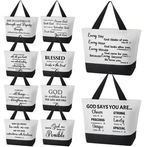 Talltalk 10 Pcs Christian Canvas Tote Bag for Women Inspirational Bible Verse Religious Gift Bags Bulk Reusable Bible Tote Library Book Bag Grocery Shopping Christian Gifts