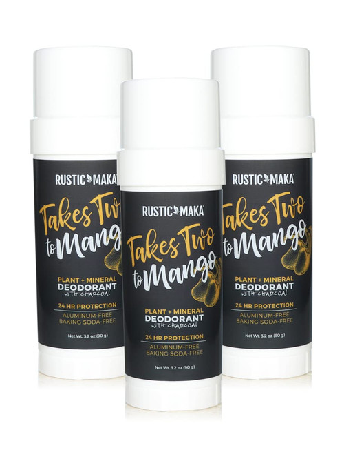 Rustic MAKA Natural Deodorant, Takes Two To Mango (Mango + Lime), Free of Aluminum, Baking Soda & Parabens, Activated Charcoal + Magnesium, Continuous Odor Control, 3-Pack