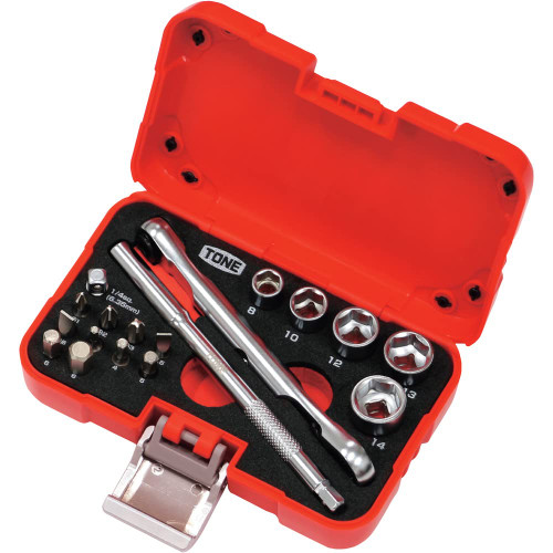 Tone MIX21620P Socket Wrench Bit Set, Bit Insertion & 1/4-Inch (6.35 mm), Red, 18 Pieces