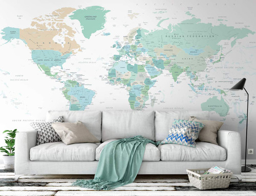 Murwall Map Wallpaper Political World Map Wall Mural Green Map Wallpaper White Map Wall Mural Living Room