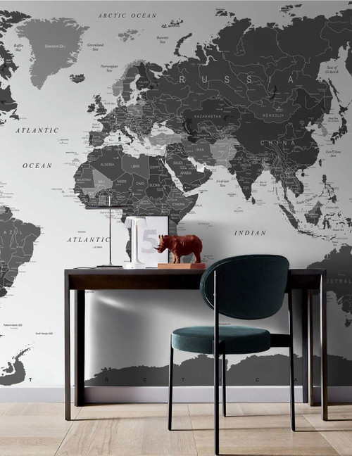 Murwall Map Wallpaper Political World Map Wall Mural Black Map Wallpaper White Map Wall Mural Living Room