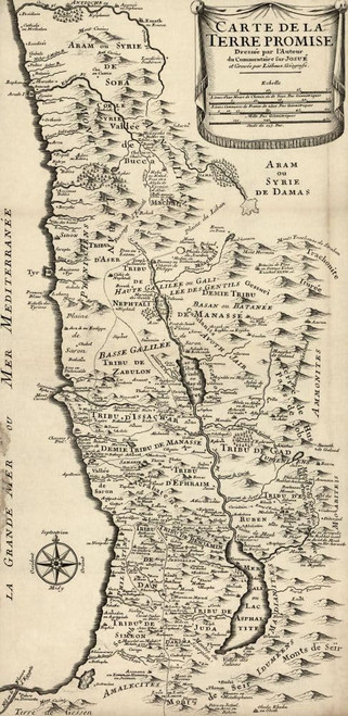 French map from 1720 of Palestine. Titled Carte de la Terre Promise or Map of the Promised Land. Poster Print by Ken Welsh (9 x 20)