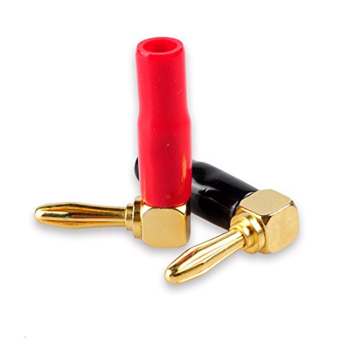 DCFun Banana Plugs, 4mm Screw Type Banana Plug 90 Degree Right Angle Copper / Speaker Cable Connector 2-Pair