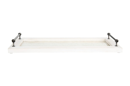 Creative Co-Op Decorative Wood & Metal Handles Tray, White