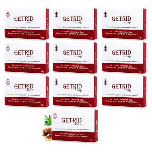 GETRID Astringent Face & Body Soap Enriched with Salicylic acid and Sulphur/Sulfur Cleansing Bar for Skin Prone to Acne & Blemishes Protection Soap for Oily Skin (Pack of 10)
