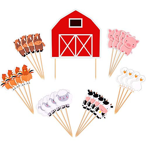 Othrando Farm Animal Cake Toppers Cupcake Toppers Decor Birthday Party Supplies for Baby Shower Birthday Party Favors Farm Zoo Animal Cake Decorations for Cupcake Topper for Kids Boys Girls- 25 PCS