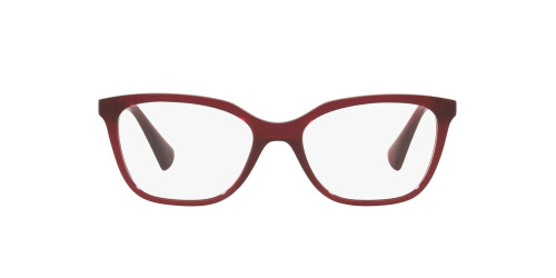 Ralph by Ralph Lauren Women's RA7110 Square Prescription Eyewear Frames, Shiny Transparent Burgundy/Demo Lens, 54 mm