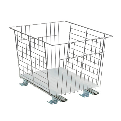 Household Essentials Glidez Steel Pull-Out/Slide-Out Storage Organizer with Plastic Liner for Under Cabinet or Wire Shelf Use - Produce Bin Design - Fits Standard Size Cabinet or Shelf, Brushed Silver