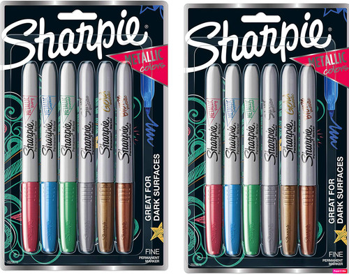 Sharpie Metallic Permanent Markers, Fine Point, Assorted Colors, 6-Count Permanent Marker (2029678) (2 pack)