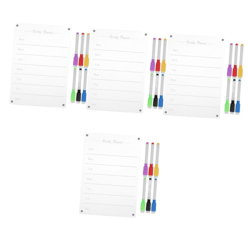 STOBOK 4 Sets Weekly Plan Message Board Magnetic Whiteboard for Fridge Magnetic Dry Erase Menu Board Fridge Whiteboard Magnetic Weekly Meal Planner Blackboard Acrylic Calendar A4