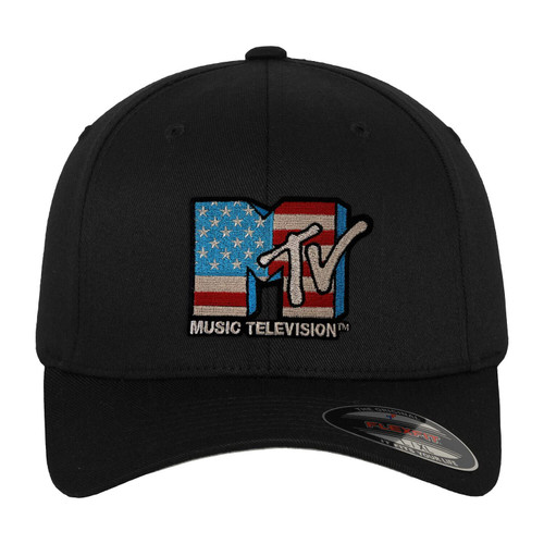 MTV Officially Licensed American Flag Flexfit Cap (Black), Small/Medium