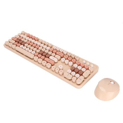 Tbest Milk Tea Keyboard Be Wireless Keyboard Mouse 104 Keys Ergonomic Cute Desktop Game Keyboard Mouse Kit for Girls for Home Office Work Gamingmilk Tea Mixed Color (Milk Tea Color)