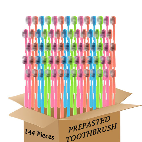 N-amboo Colorful Prepasted toothbrushes Soft Bristles Adult Size Disposable Toothbrush Individual Package Travel Toothbrush (144 pieecs)