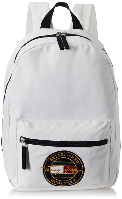 Tommy Hilfiger Men's Signature Crest Backpack, Bright White, One Size