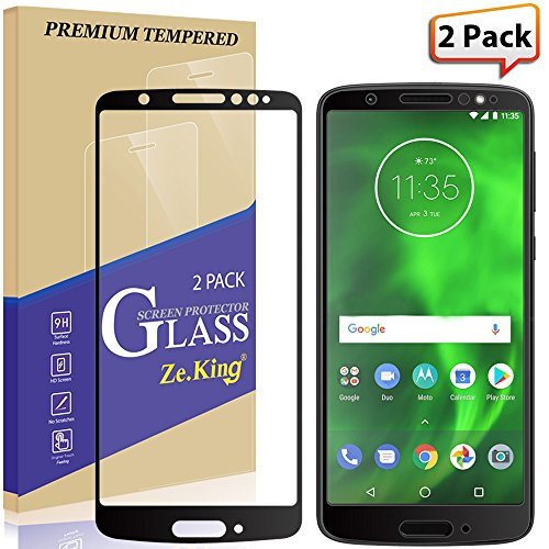 [2-Pack]Motorola Moto G6 Tempered Glass Full Screen Protector, Zeking 0.33mm 2.5D Edge 9H Hardness [Anti Scratch][Anti-Fingerprint] Bubble Free, Lifetime Replacement Warranty