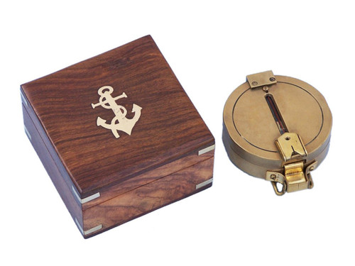 Hampton Nautical 3xglass-101 Antique Brass Compass w/Rosewood Box 4"-Vintage Clinometer-Nautical Decoration