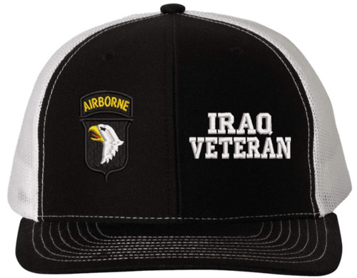 MilitaryBest U.S. Army 101st Airborne Division Iraq Veteran Mesh Back Cap - Officially Licensed Black/White