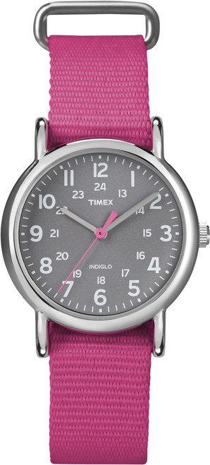 Timex Women's T2N834 Weekender Mid-Size Slip Thru Pink Nylon Strap Watch