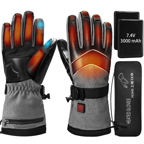 Omobolanle Heated Gloves for Men Women with 7.4V Rechargeable Battery,Waterproof Touchscreen Heating Work Gloves,Hand Warmer Electric Winter Glove for Motorcycle Hunting Skiing Fishing Hiking Grey M