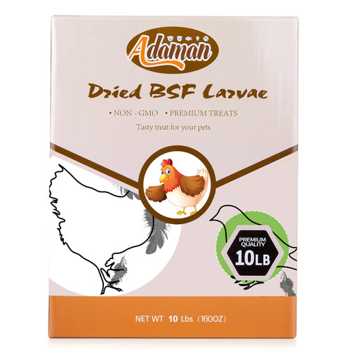 adaman Dried Black Soldier Fly Larvae 10 LBS-100% Natural Non-GMO BSF Larvae-More Calcium Than Dried Mealworms High-Protein Chickens Treats, Food for Wild Birds, Ducks, Layer Hens