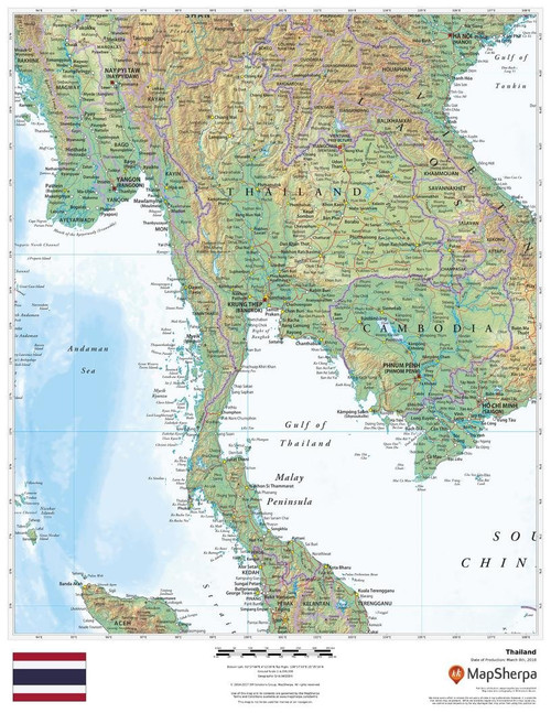 Thailand - 17" x 22" Rolled Canvas Wall Map