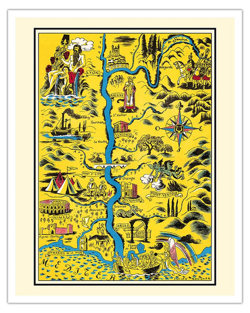 St. Maries de la Mer (Saintes-Maries-de-la-Mer) - Southern France - Vintage Pictorial Map by Lucien Boucher c.1938 - Fine Art Matte Paper Print (Unframed) 16x20in